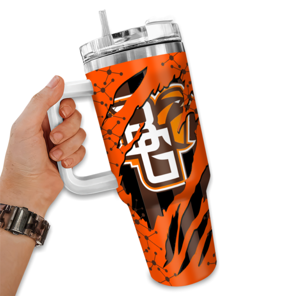 custom bowling green falcons claw cut orange black curved tumbler fashion forward.webp
