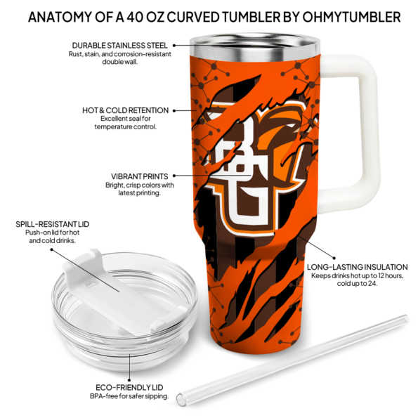custom bowling green falcons claw cut orange black curved tumbler new arrival.webp