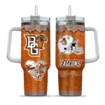 custom bowling green falcons heart helmet motif orange curved tumbler best selling.webp