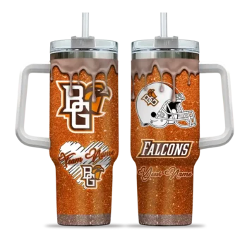 custom bowling green falcons heart helmet motif orange curved tumbler best selling.webp