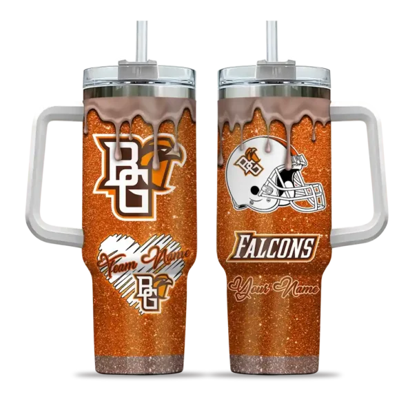 custom bowling green falcons heart helmet motif orange curved tumbler best selling.webp
