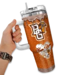 custom bowling green falcons heart helmet motif orange curved tumbler best selling.webp