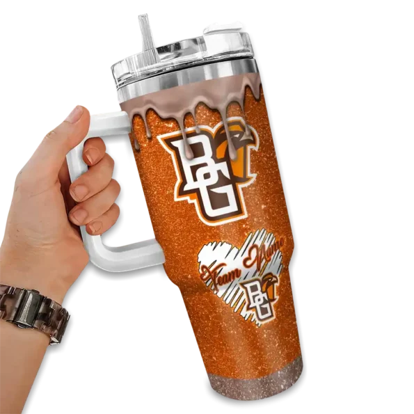 custom bowling green falcons heart helmet motif orange curved tumbler fashion forward.webp