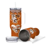 custom bowling green falcons heart helmet motif orange curved tumbler best selling.webp