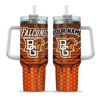 custom bowling green falcons hex texture orange curved tumbler best selling.webp