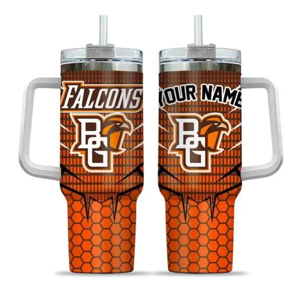 custom bowling green falcons hex texture orange curved tumbler best selling.webp