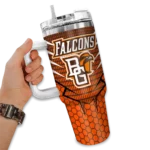 custom bowling green falcons hex texture orange curved tumbler best selling.webp