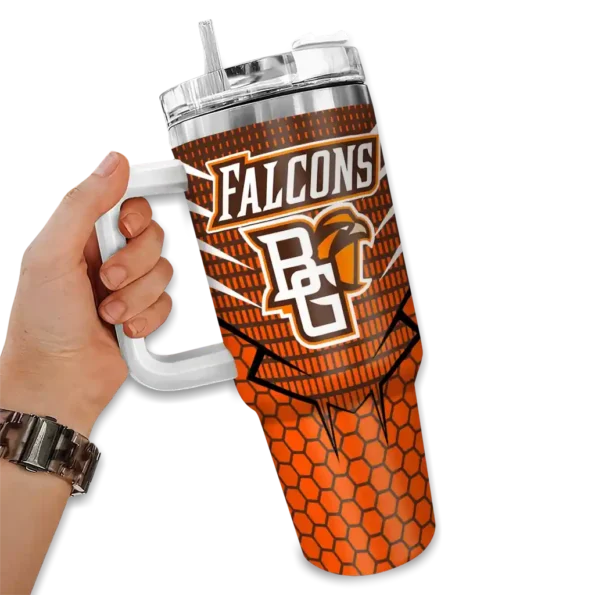 custom bowling green falcons hex texture orange curved tumbler fashion forward.webp