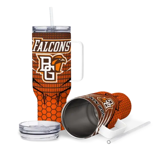 custom bowling green falcons hex texture orange curved tumbler high quality.webp