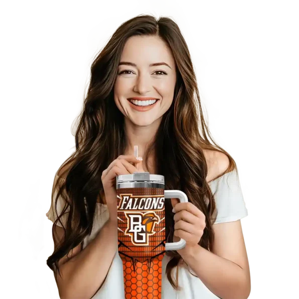 custom bowling green falcons hex texture orange curved tumbler premium grade.webp