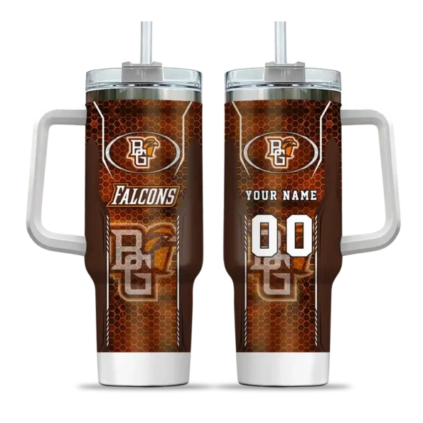 custom bowling green falcons hexagon armor orange curved tumbler best selling.webp