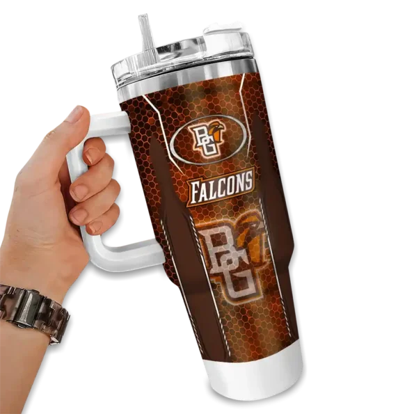 custom bowling green falcons hexagon armor orange curved tumbler fashion forward.webp