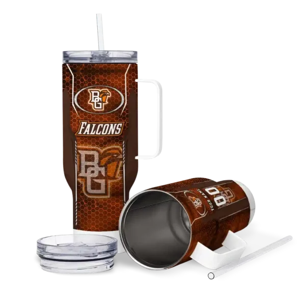 custom bowling green falcons hexagon armor orange curved tumbler high quality.webp