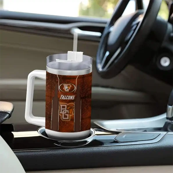 custom bowling green falcons hexagon armor orange curved tumbler trendy.webp
