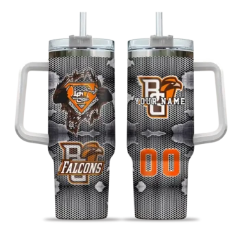 custom bowling green falcons superman shield orange gray curved tumbler best selling.webp