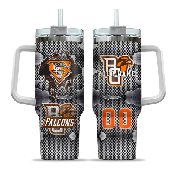 custom bowling green falcons superman shield orange gray curved tumbler best selling.webp