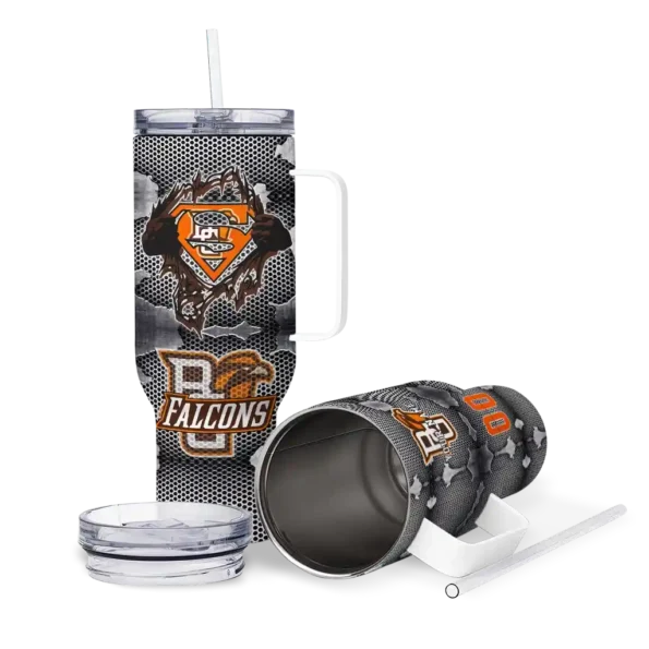 custom bowling green falcons superman shield orange gray curved tumbler high quality.webp