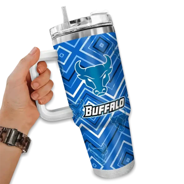 custom buffalo bulls bold diamonds royal blue curved tumbler fashion forward.webp