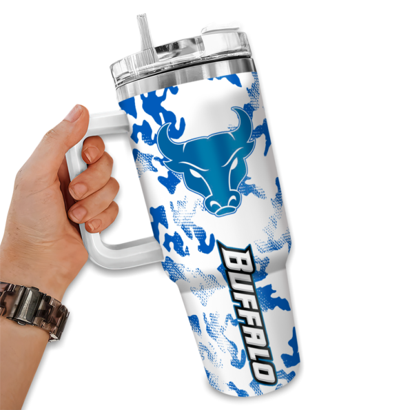 custom buffalo bulls camo mashup royal blue white curved tumbler fashion forward.webp
