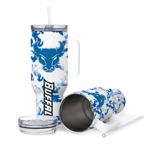 custom buffalo bulls camo mashup royal blue white curved tumbler high quality.webp