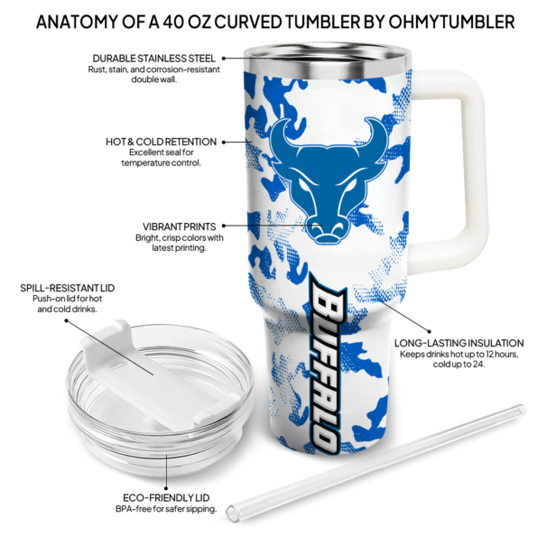 custom buffalo bulls camo mashup royal blue white curved tumbler new arrival.webp