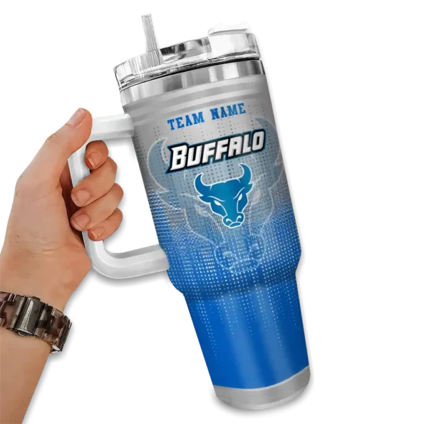 custom buffalo bulls gradient dots royal blue curved tumbler fashion forward.webp