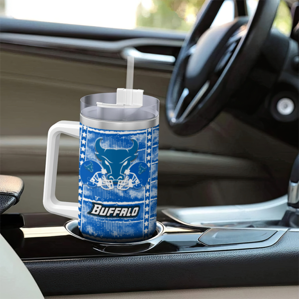 custom buffalo bulls honey streaks royal blue curved tumbler trendy.webp