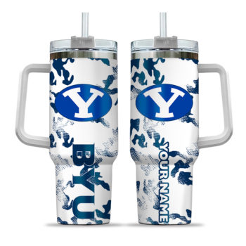 custom byu cougars camo mashup blue white curved tumbler best selling.webp