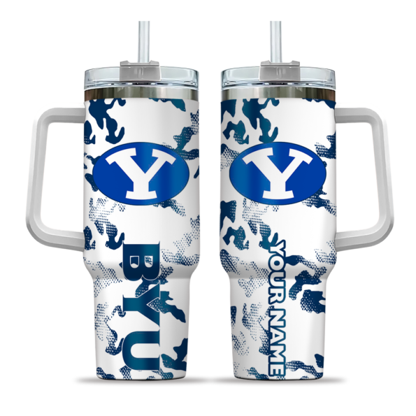 custom byu cougars camo mashup blue white curved tumbler best selling.webp