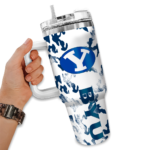 custom byu cougars camo mashup blue white curved tumbler best selling.webp