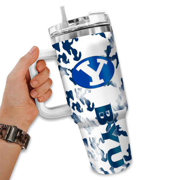 custom byu cougars camo mashup blue white curved tumbler fashion forward.webp