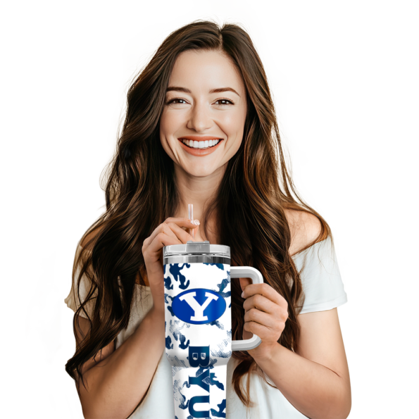 custom byu cougars camo mashup blue white curved tumbler premium grade.webp