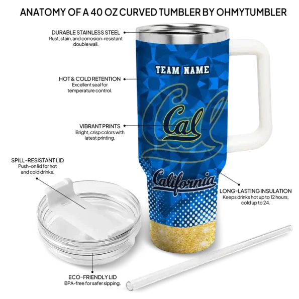 custom california golden bears geometric prism blue curved tumbler new arrival.webp
