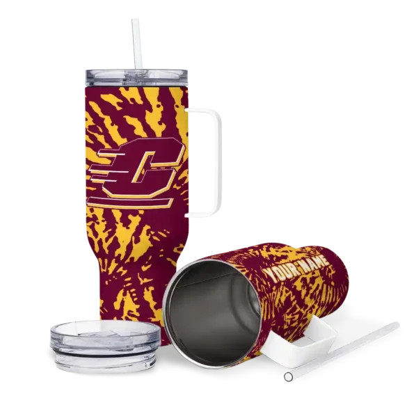 custom central michigan chippewas burst swirl maroon curved tumbler high quality.webp