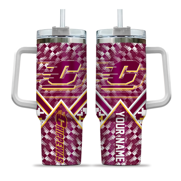 custom central michigan chippewas chevron angle maroon curved tumbler best selling.webp