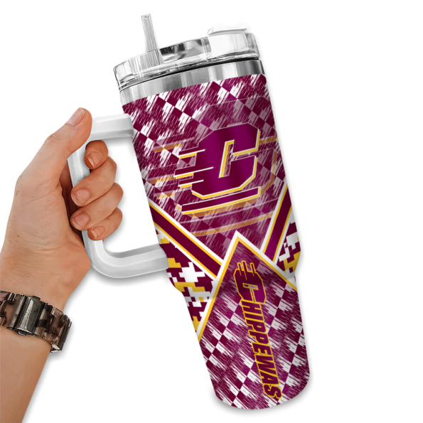 custom central michigan chippewas chevron angle maroon curved tumbler fashion forward.webp