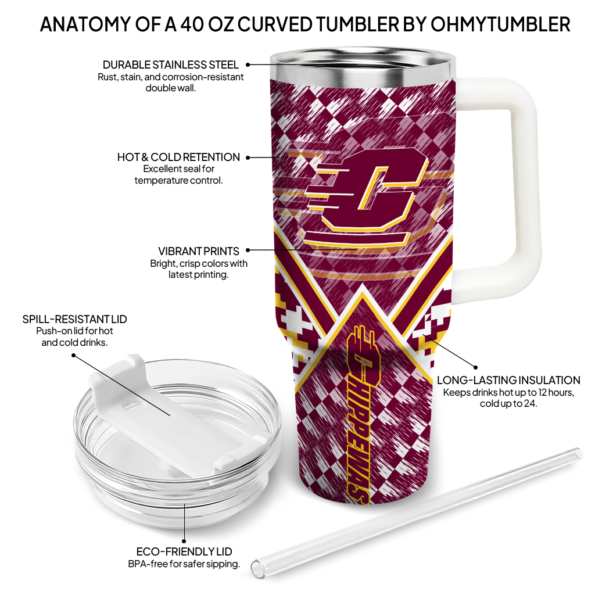 custom central michigan chippewas chevron angle maroon curved tumbler new arrival.webp