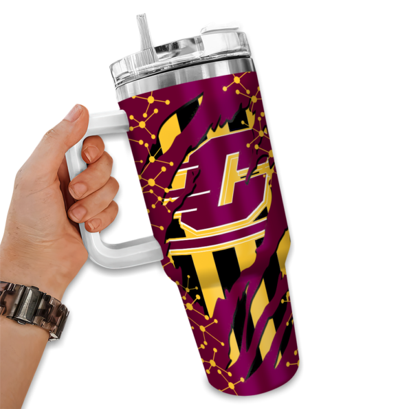 custom central michigan chippewas claw cut maroon black curved tumbler fashion forward.webp