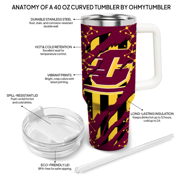 custom central michigan chippewas claw cut maroon black curved tumbler new arrival.webp