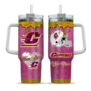 custom central michigan chippewas heart helmet motif maroon curved tumbler best selling.webp