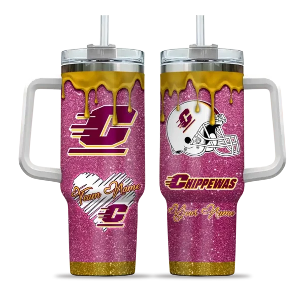custom central michigan chippewas heart helmet motif maroon curved tumbler best selling.webp