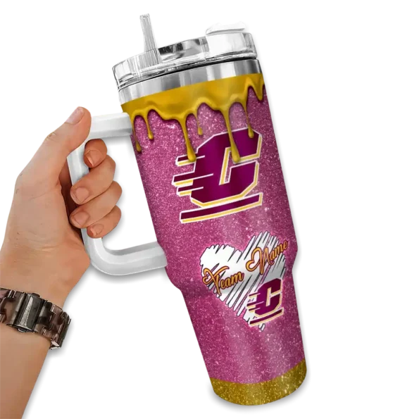 custom central michigan chippewas heart helmet motif maroon curved tumbler fashion forward.webp
