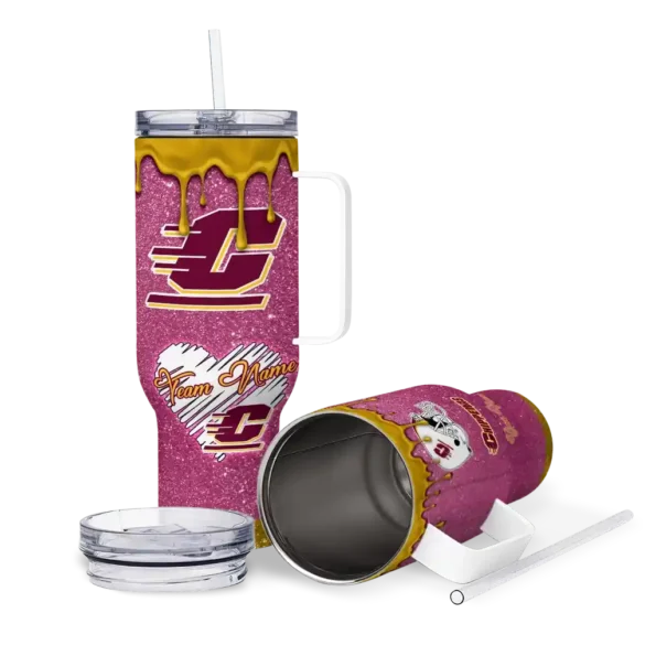 custom central michigan chippewas heart helmet motif maroon curved tumbler high quality.webp