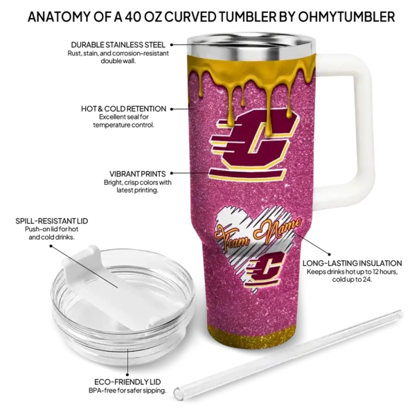 custom central michigan chippewas heart helmet motif maroon curved tumbler new arrival.webp
