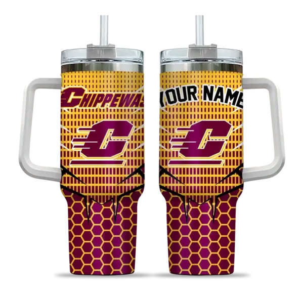 custom central michigan chippewas hex texture maroon curved tumbler best selling.webp