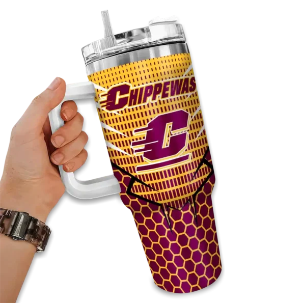 custom central michigan chippewas hex texture maroon curved tumbler fashion forward.webp