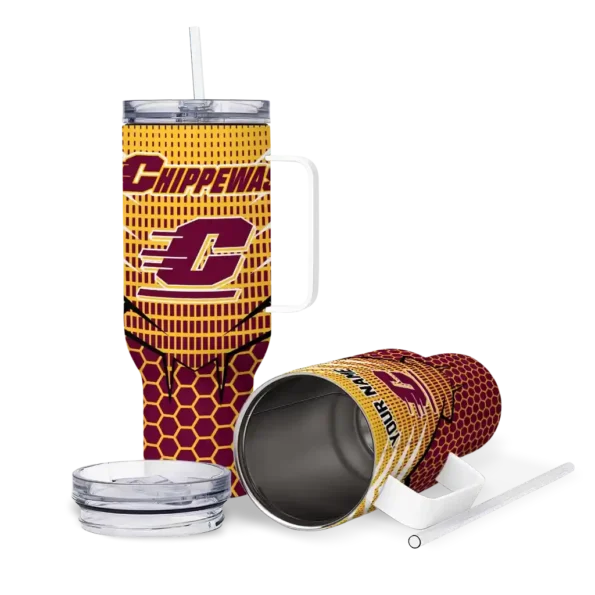 custom central michigan chippewas hex texture maroon curved tumbler high quality.webp