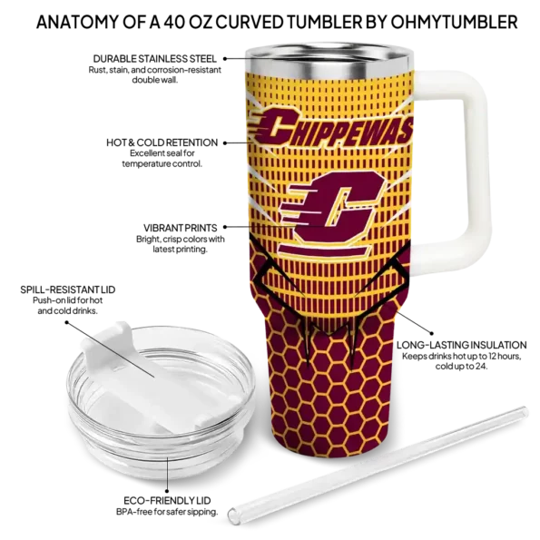 custom central michigan chippewas hex texture maroon curved tumbler new arrival.webp