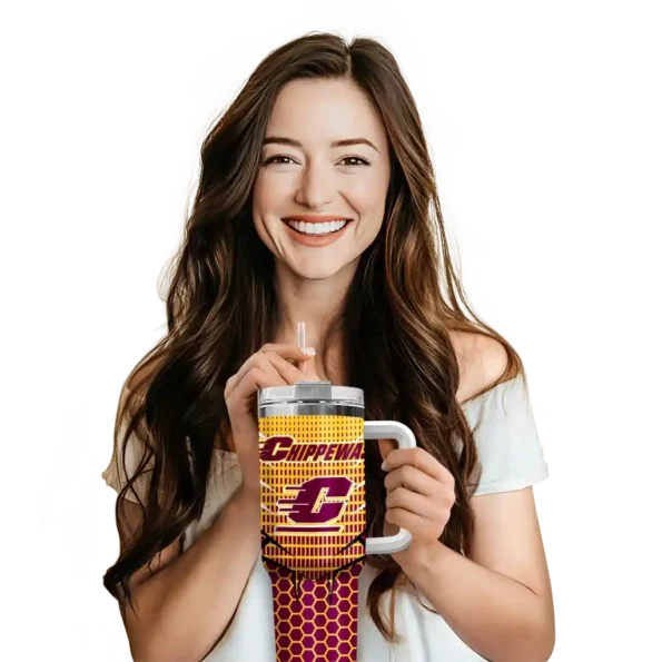 custom central michigan chippewas hex texture maroon curved tumbler premium grade.webp