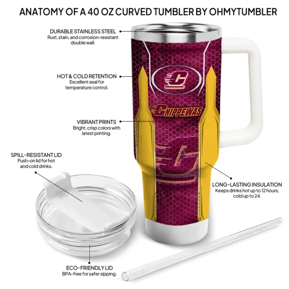 custom central michigan chippewas hexagon armor maroon curved tumbler new arrival.webp